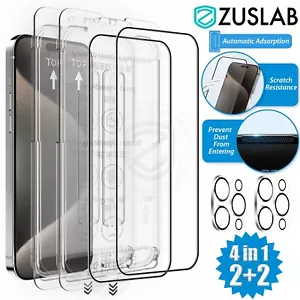 For iPhone 16e 15 14 13 12 11 Pro Max Tempered Glass Screen ProtectorX2+LensX2 - Picture 1 of 31