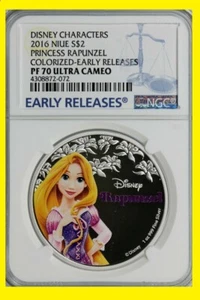 2016 Niue Colorized Disney Princess Rapunzel NGC PF 70 Early Releases low POP - Picture 1 of 2