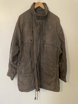 Timberland Weathergear Brown Suede Leather Jacket Large Heavyweight Hooded Flaws - Image 1 of 4