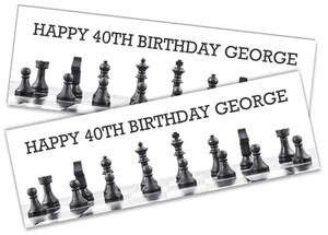 x2 personalisiertes Geburtstagsbanner Schachdesign Erwachsene Party Dekoration 486 - Bild 1 von 5