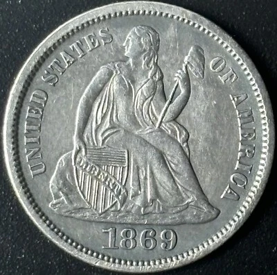 1869-S 10¢ Seated Liberty Dime - Raw AU - See Pictures - Image 1 of 3