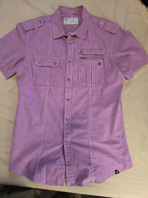 Camisa Marc Ecko Para Hombre Pequeña Rosa Parrilla Abotonada Manga Corta Bolsillos0097  Foto 1 de 4