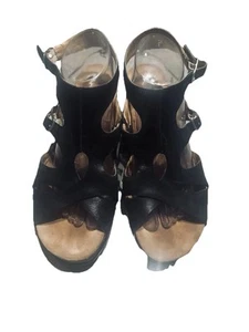 DANSKO Sandals Women's 10.5 41 Black Leather Debby Buckle Open Toe Block Heel - Picture 1 of 6