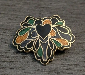 Boldly Colored Cloisonne Enamel Heart & Floral Elegant Design Pinback Lapel Pin - Picture 1 of 5