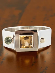 DE MARCAY 14K YELLOW GOLD STERLING SILVER CITRINE PERIDOT BAND RING SIZE 9 #7955 - Bild 1 von 6