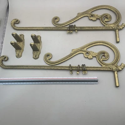 Antiguo panel de cortina victoriano puro ornamentado fundido brazo oscilante varillas de cortina 1 par Foto 1 de 4