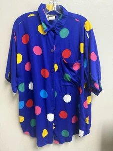 Vintage 80’s Large Polka Dot Button Up Women’s Large Purple - Picture 1 of 4