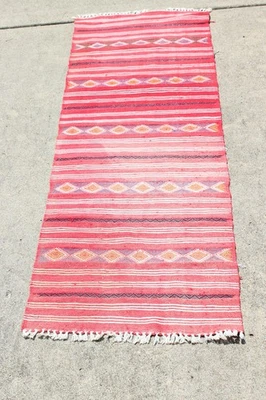 Moroccan Berber Flatweave Handwoven Tribal Geometric Boho Runner Rug 5'11"x2'1" - Image 1 of 4