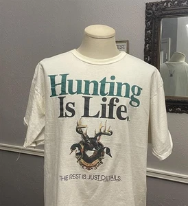 Camiseta blanca vintage años 90 Hunting Is Life Deer talla XL - Imagen 1 de 4