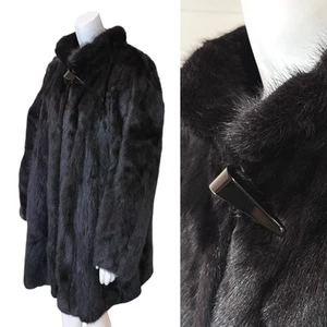 ABRIGO DE PIEL DE VISÓN NEGRO VINTAGE AÑOS 80’S L Chaqueta para mujer Elegante Lujo Mafia Esposa Glam - Imagen 1 de 7