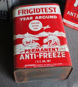 Eisbär Grafik ~ 1950er Ära FRGIDTEST GEFRIERSCHUTZ alte 1 Gallone Blech Öl Dose - Bild 1 von 7