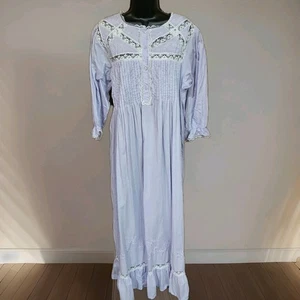 VTG SAYBURY Nightgown Ladies L Lavender Cotton Lace PinTuck Embroidery Victorian - Picture 1 of 9