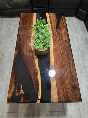 Epoxy coffee table and monkey pod wood - Image 1 of 4