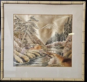 Oktavecs Art Shop Vintage Silk Embroidered Japanese Landscape Baltimore - Picture 1 of 9