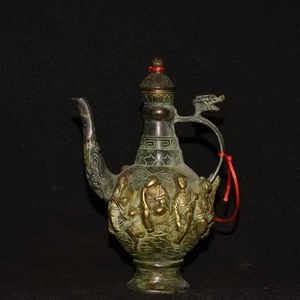 Antique Pure Copper Gilded Eight Immortals Wine Pot - Picture 1 of 9