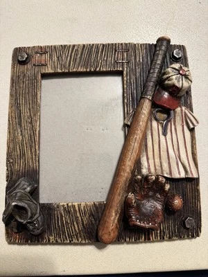 Baseball Glass Picture Frame 3D Holds 4x6 Bat Cap Glove Shoes Hand Made - Image 1 of 4