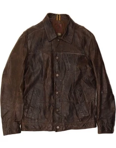 TIMBERLAND Mens Leather Jacket UK 40 Large Brown Leather CR00 - Picture 1 of 4