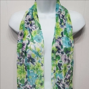 Cejon Scarf Green Multicolor Floral Colorful Lightweight C63 - Picture 1 of 5