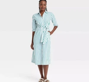 Women's Long Sleeve Tie-Front Midi Shirtdress - Universal Thread Green Sz XXL - Picture 1 of 2