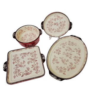 4er Set Temptations Rot Blumen Spitze Schüssel Serviertabletts Weihnachten Urlaub Oval - Bild 1 von 24