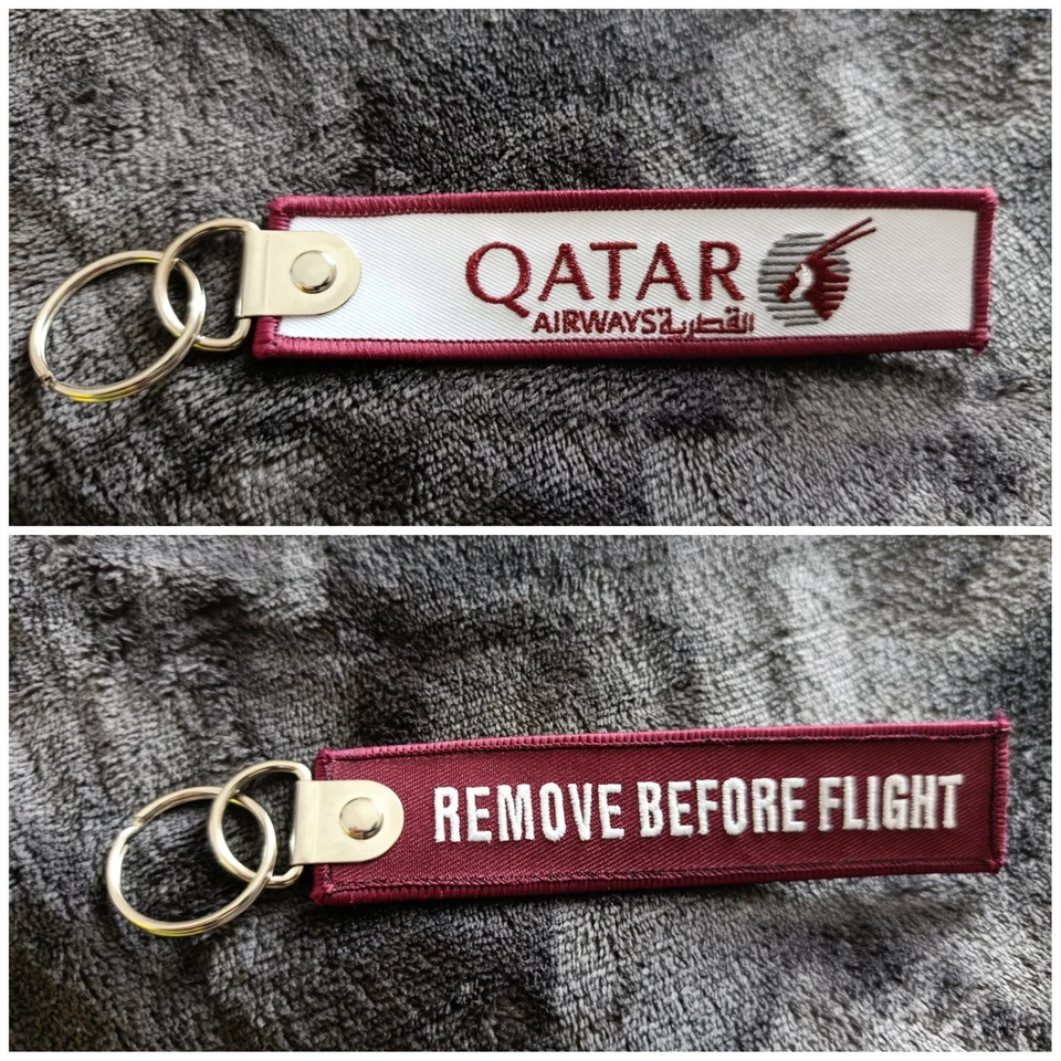 Porte Clé Brodé Avion Flamme Qatar Airways - Photo 1/1