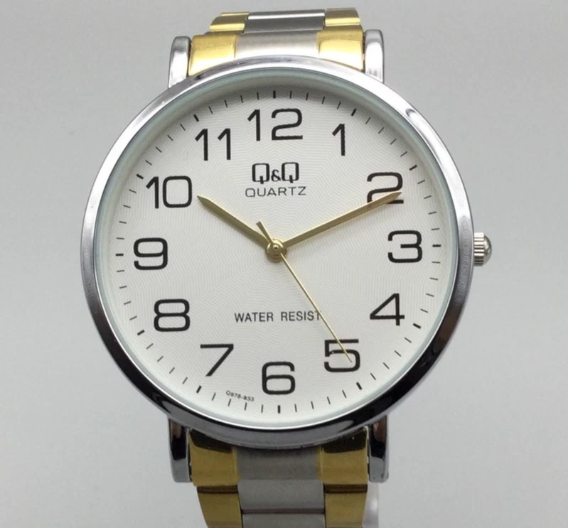 Q&Q Reloj Hombre 40mm Oro Plata Dos Tonos Acero Inoxidable Esfera Blanca 9.25" b Foto 1 de 4