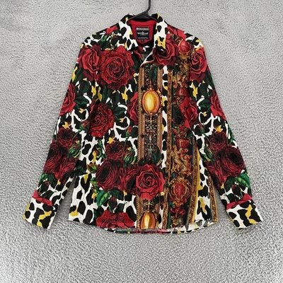 Barabas Party Shirt Mens Medium Rose Leopard Rhinestone Button Up Sparkly - Image 1 of 4