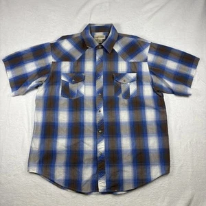 Camisa Cody James Para Hombre 2XL Azul A Cuadros Manga Corta Perla Snap Western - Imagen 1 de 9