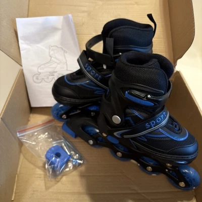 Patins em linha extensíveis infantis tamanho pequeno (12-1) sem marca caixa aberta preta/azul - Imagem 1 de 4