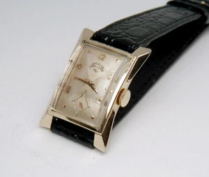 LORD ELGIN GOLD FILLED FLARED LUG ART-DECO CASE 3 TIER SLANTED CRYSTAL" 1953 - Picture 1 of 4