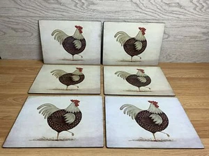 6 Rooster Cork Backed Placemats Set Farmhouse Country Kitchen Dining 11x8" - Picture 1 of 10