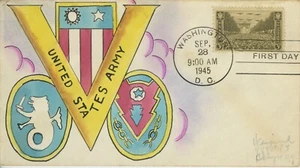 US, #934 RARE Hand-painted MAE WEIGAND First Day Cover cachet "US Army - V. " - Picture 1 of 2