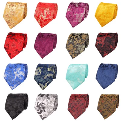Men's Wide 9CM Necktie Chinese Style Dragon Floral Jacquard Wedding Formal Ties - Image 1 of 3