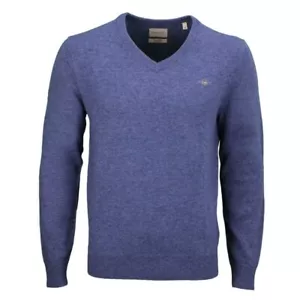 Gant Mens Knitted Jumper Extrafine Lambswool Blue 8050274 489 Stone Blue Melan - Picture 1 of 4