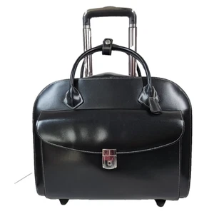 McKlein Granville 15" Laptop Wheeled Briefcase Rolling Bag Black Faux Leather - Picture 1 of 19