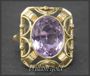 Ring mit lila 8,50ct Amethyst, 585 Gold Damen Cocktailring, Vintage um 1950 - Bild 1 von 6