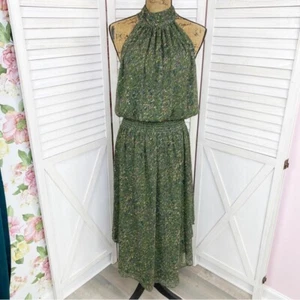 Ramy Brook Belle Dress Womens Large Green Halter Neck Midi Multi Sleeveless New - Picture 1 of 13