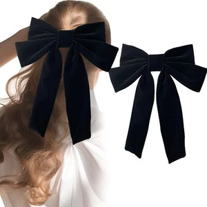 Jseng 1PCS Big Velvet Hair Bows for Women Girls, Large Black Velvet Ribbon Bo... - Picture 1 of 6