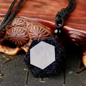 Natural Blue Goldstone Hexagon Crystal Pendant Necklace for Spiritual Healing - Picture 1 of 3