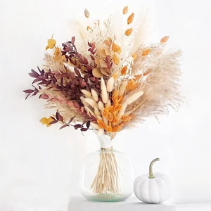 Autumn Floral Arrangement for Thanksgiving Table 17" Orange Pampas Dried Flowers - Picture 1 of 11