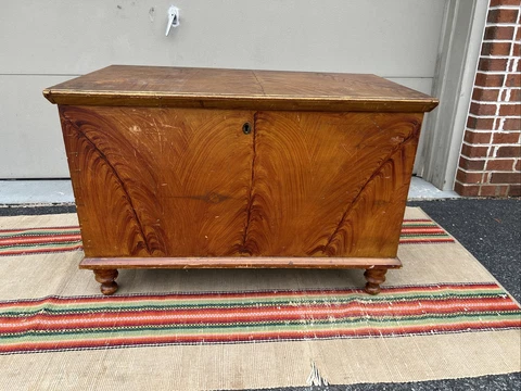 A Antique Paint Decorated Blanket Chest, Pennsylvania, 1840s NO LOCK Cover
