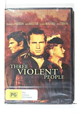 Three Violent People DVD - PAL Charleston Heston Western Drama New Sealed - Image 1 of 3