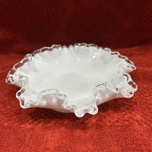 Vintage Fenton Glass Silver Crest Crimped Rim Ruffled Candy Dish Bowl 8" - Picture 1 of 3