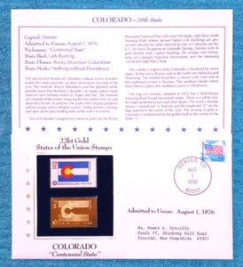 Colorado State Flag - Cenntennial State - 22kt Golden Replica Stamps - Picture 1 of 3