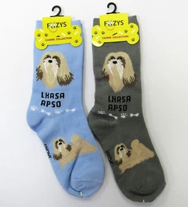 2 Pairs Foozys Women's Lhasa Apso Fun Novelty Dog Print Socks - Picture 1 of 2