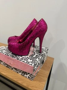 Bordello TEEZE-06 Concealed Platform Glitter Pink Pump Burlesque Heels - Picture 1 of 4