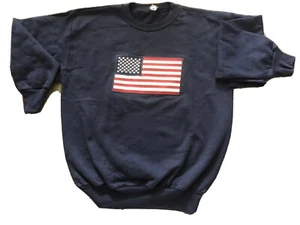M 🇺🇸USA FLAG Embroidered Crew Neck Non Hooded Sweatshirt 80/20 Cotton US Made - Picture 1 of 7