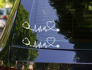 2x Heart Stethoscope V1 Doctor Nurse Love Vinyl Decal Sticker - Picture 1 of 3