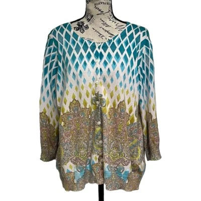 CJ BANKS Cardigan Sweater Nylon Beach Preppy Casual Modest Coquette 1X Vtg Retro - Image 1 of 4