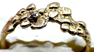 BELLISSIMO ANELLO VINTAGE PEPITA DONNA ORO GIALLO MASSICCIO 10K CON DIAMANTE - Foto 1 di 8